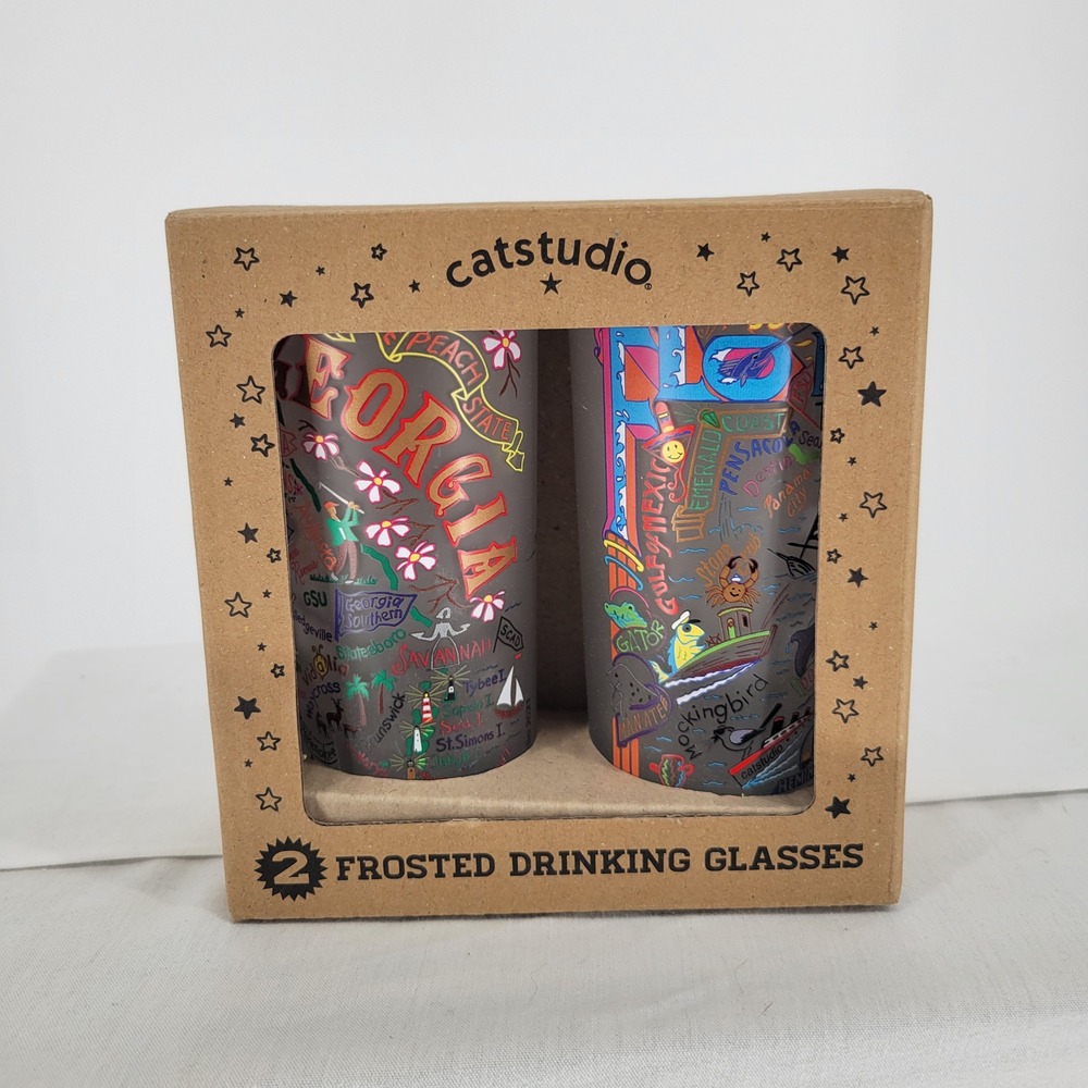Catstudio Georgia & Florida Frosted Drinking Glasses 15oz Geography Collection